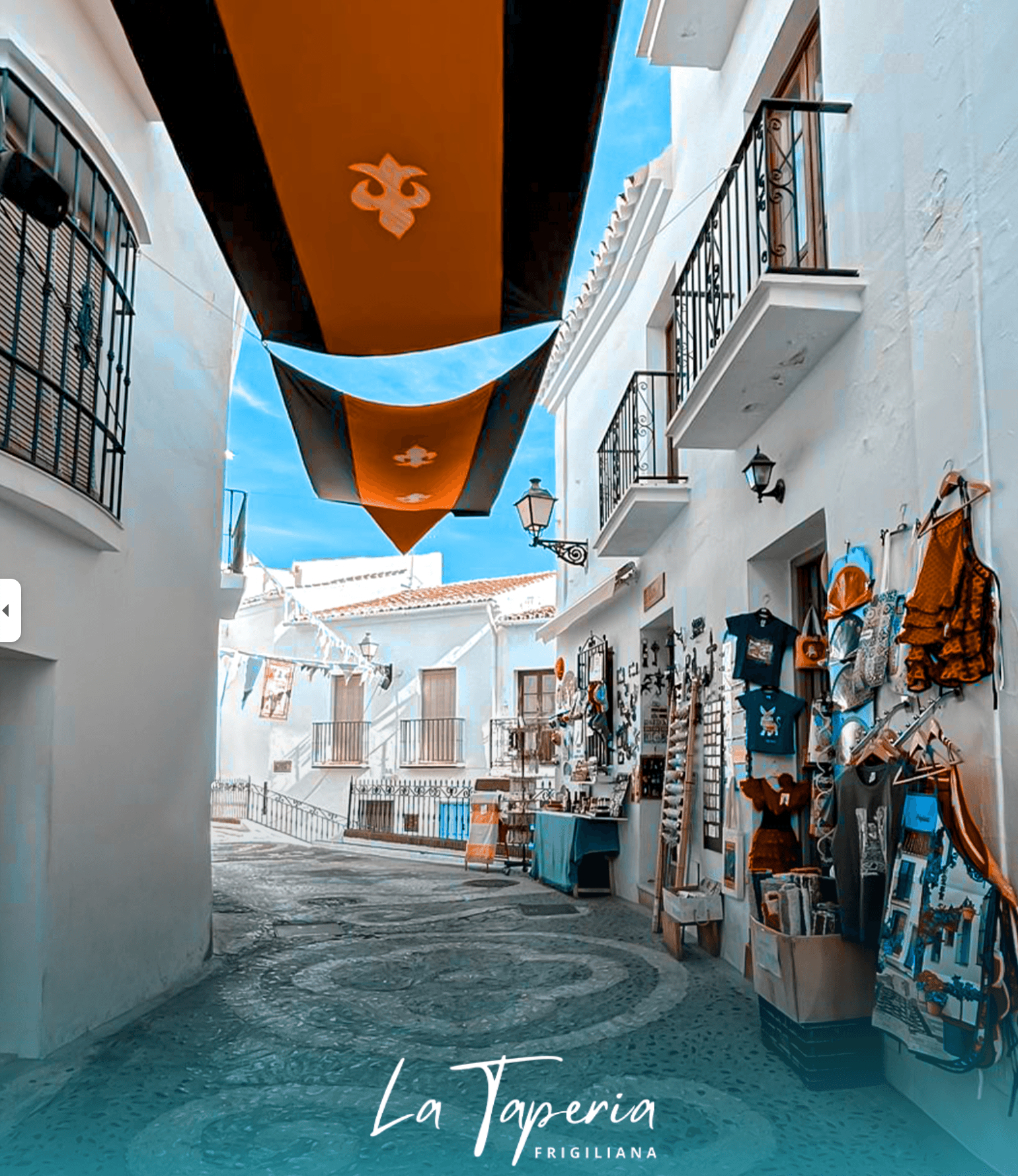 Branded photo of a Frigiliana alleyway for La Tapería